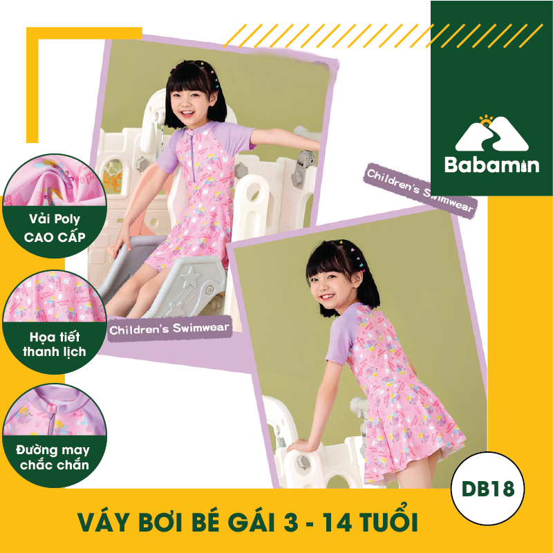 Đồ Bơi Bé Gái 3 - 15 Tuổi, Váy Bơi Cao Cấp Quần Liền Thời Trang - DB18