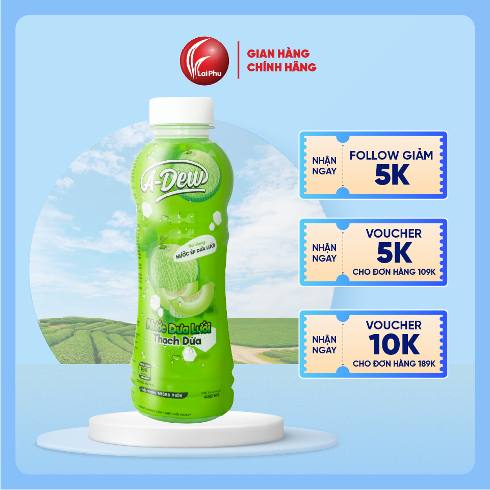 Nước Dưa Lưới Thạch Dừa A Dew Chai 450ml - Thùng 24 Chai