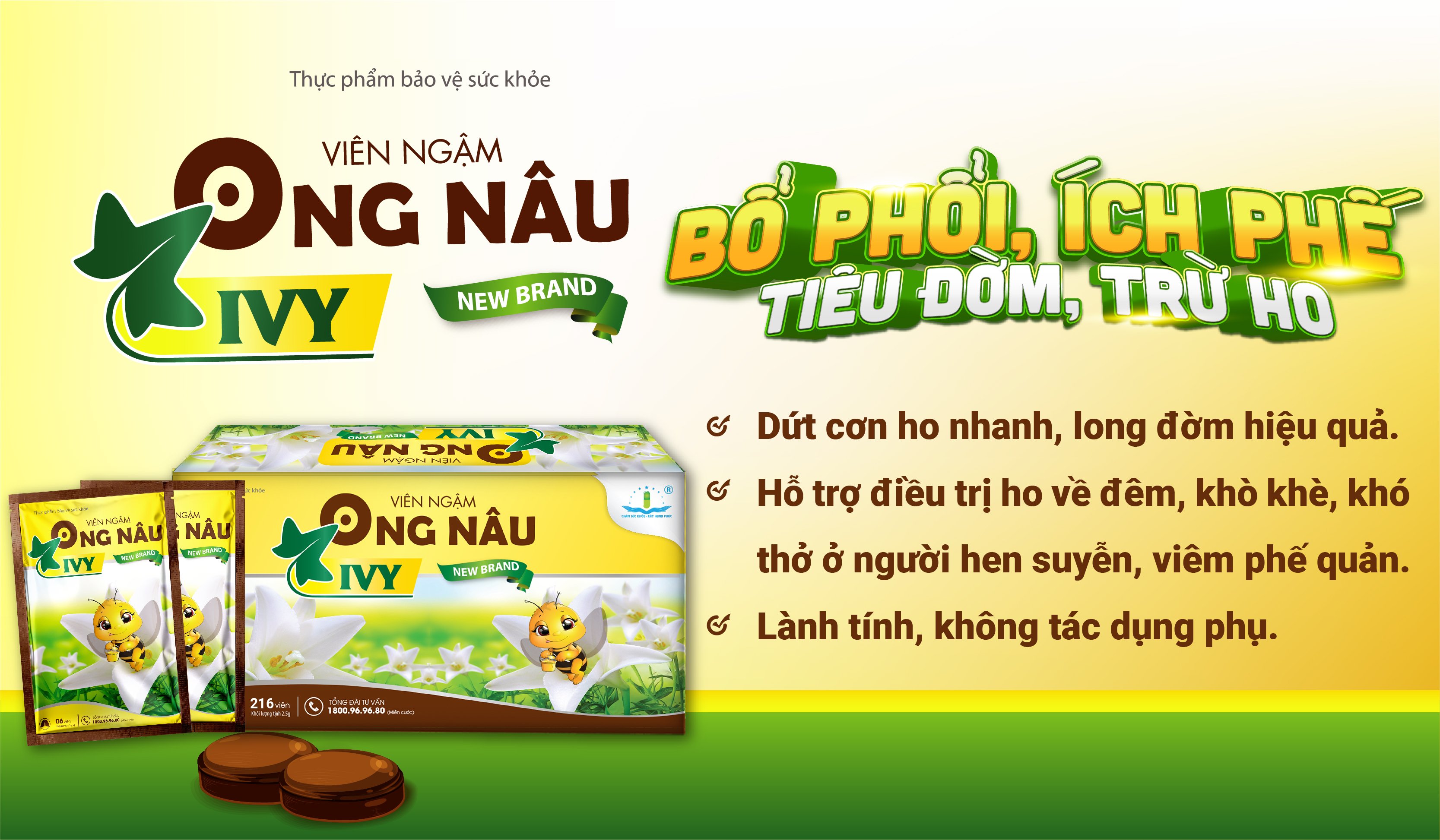 Viên Ngậm Ong Nâu Ivy New Brand Hỗ Trợ Giảm Ho Gió, Ho Khan, Rát Họng, Khản Tiếng, Bảo Vệ Hệ Hô Hấp