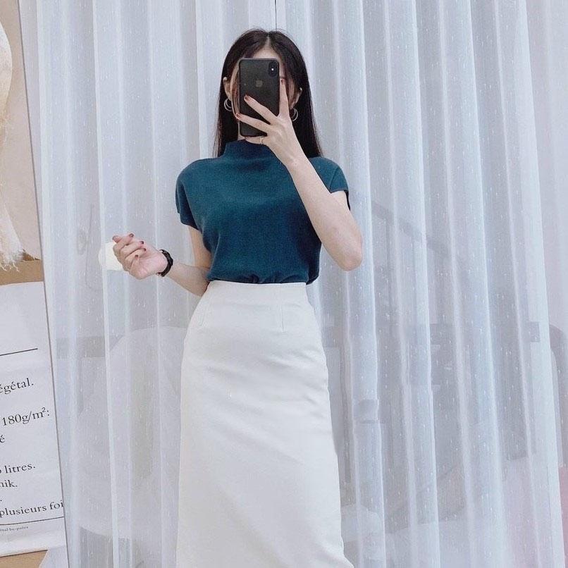 Áo len nữ tay hến dáng rộng ngắn tay cổ lọ 3 phân mềm mịn bo chun eo phong cách Hàn Quốc AL10