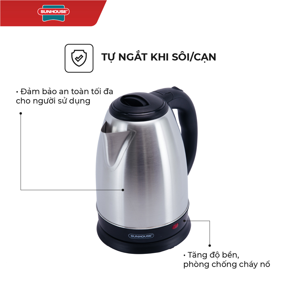 Ấm Siêu Tốc Inox Sunhouse SHD1186 - 1.8L  - Hàng chính hãng