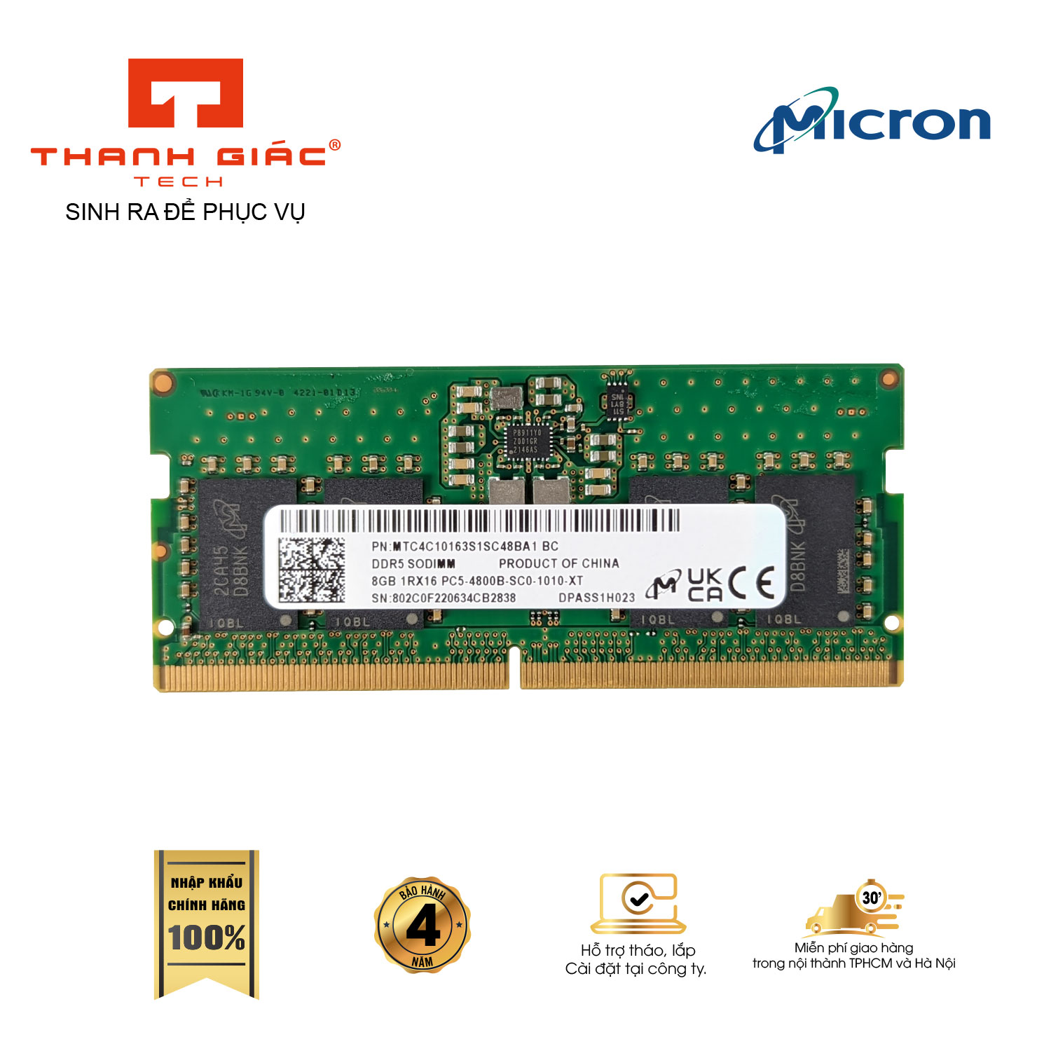 Ram Laptop Micron 8GB Bus 4800 DDR5 - Hàng Nhập Khẩu