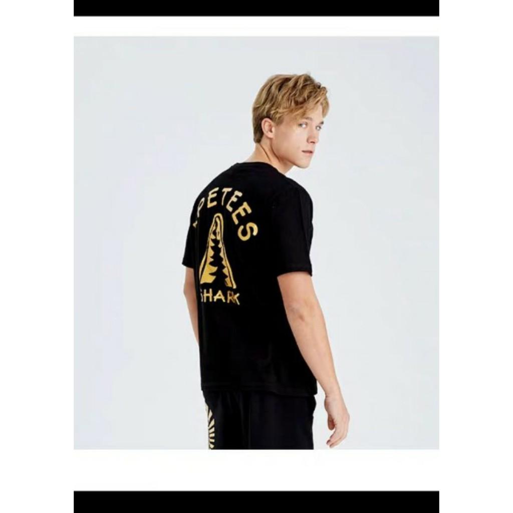 Áo thun nam tay lỡ form rộng nhũ vàng gold luxury APETES Shark vải cotton trumunisex aothununisex