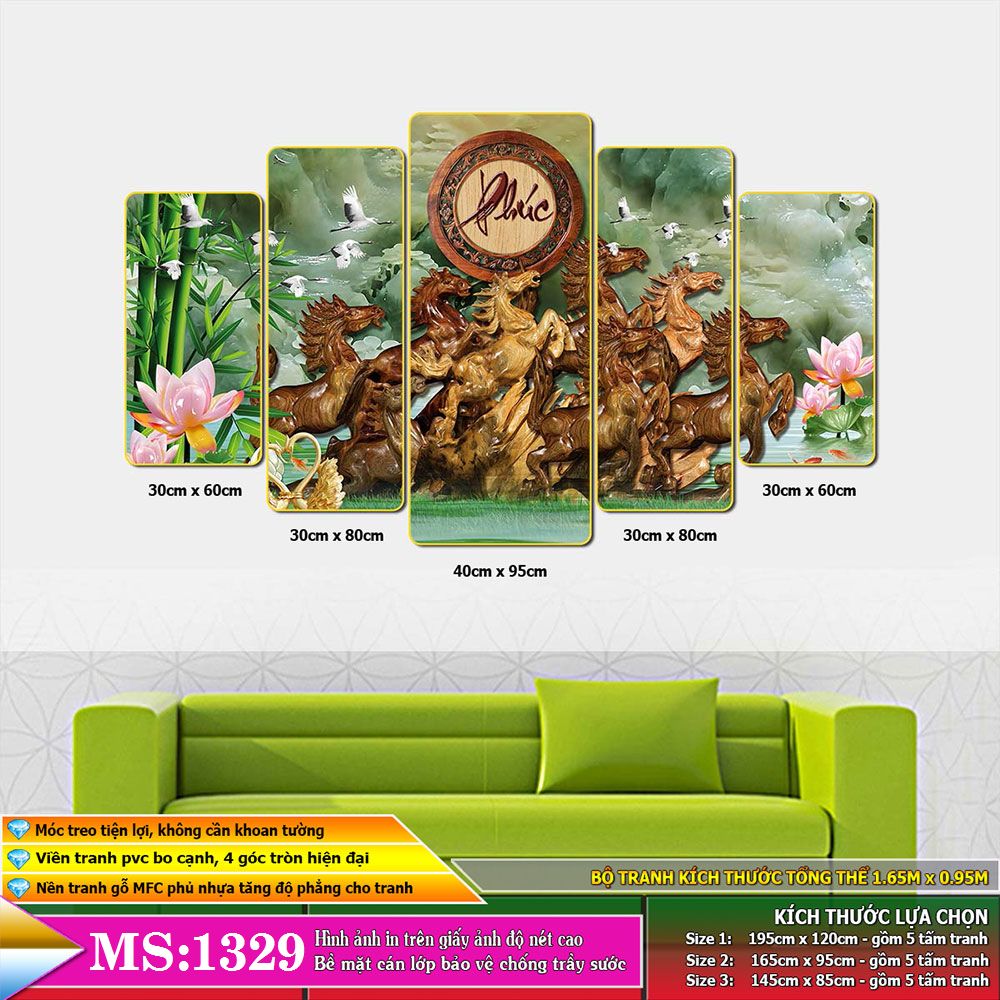 Tranh treo tường - mã đáo thành công - Tranh in cán pvc gương / lụa kim sa: 1329L5