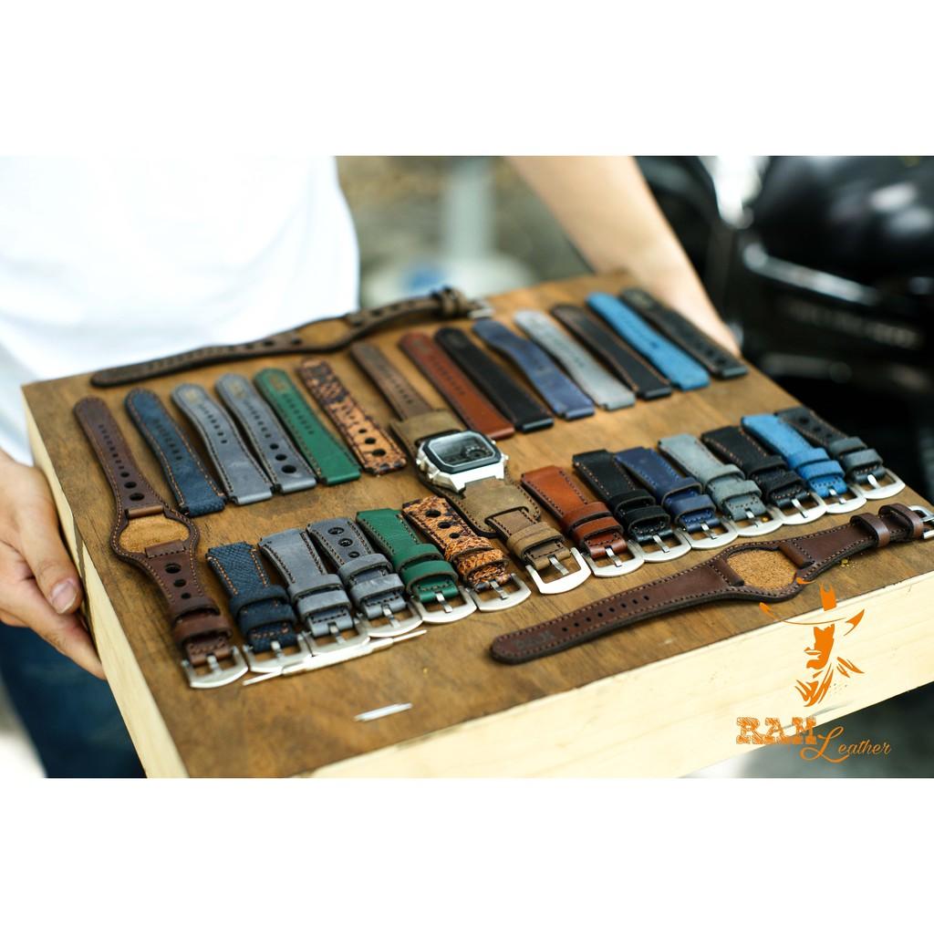 Dây đồng hồ da bò cho Casio AE1200 WHD và Seiko 5 37mm - Da bò xanh navy