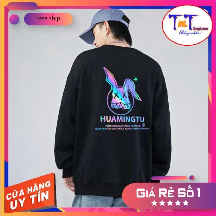 AS33 Áo Sweater Thỏ Huamingtu Phản Quang, Aó Nỉ Dài Tay Nam Nữ Cá Tính, thời trang công sở