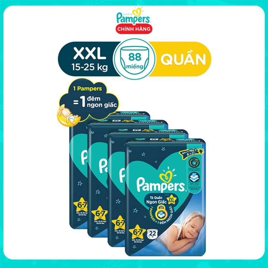 Combo 4 Tã/ Bỉm Quần PAMPERS Ngon Giấc, Size L/ XL/ XXL, Khô Thoáng Suốt Đêm