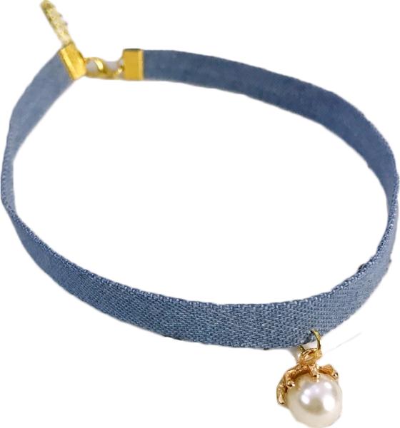Vòng cổ choker tattoo vải bò xanh gắn hạt V76