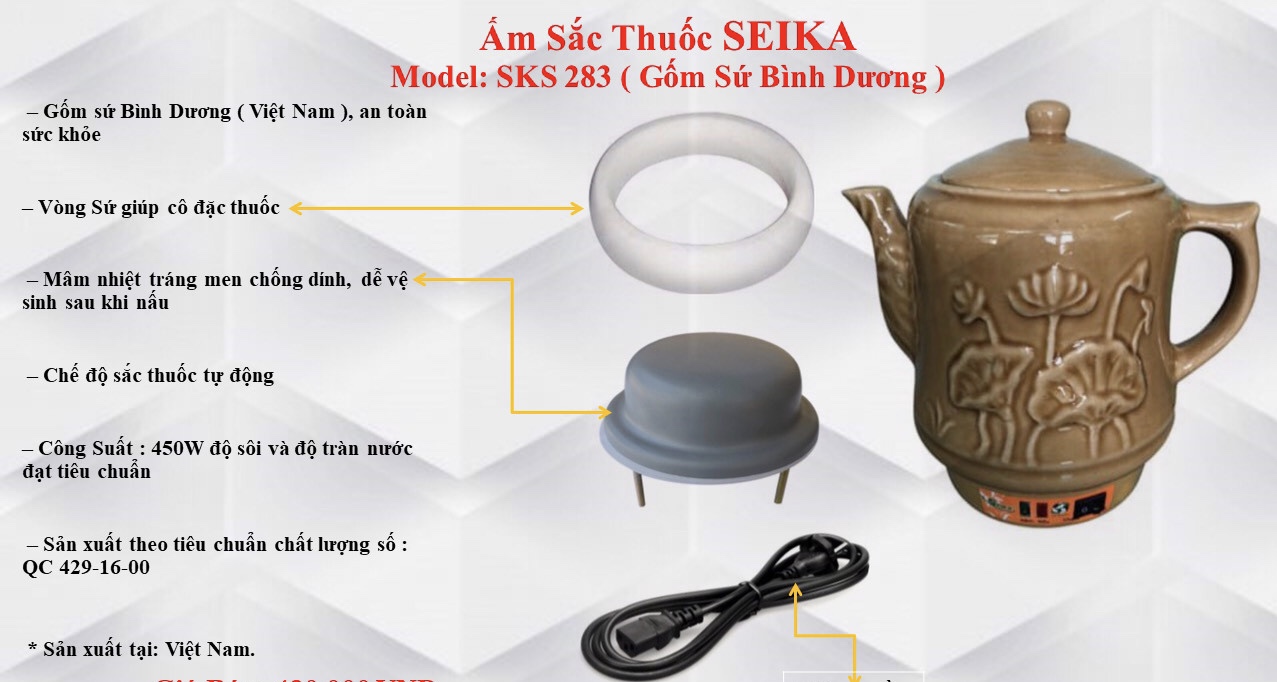 Ấm Sắc Thuốc Seika 2.8L - SKS283 (Gốm Sứ Bình Dương) - Hàng chính hãng