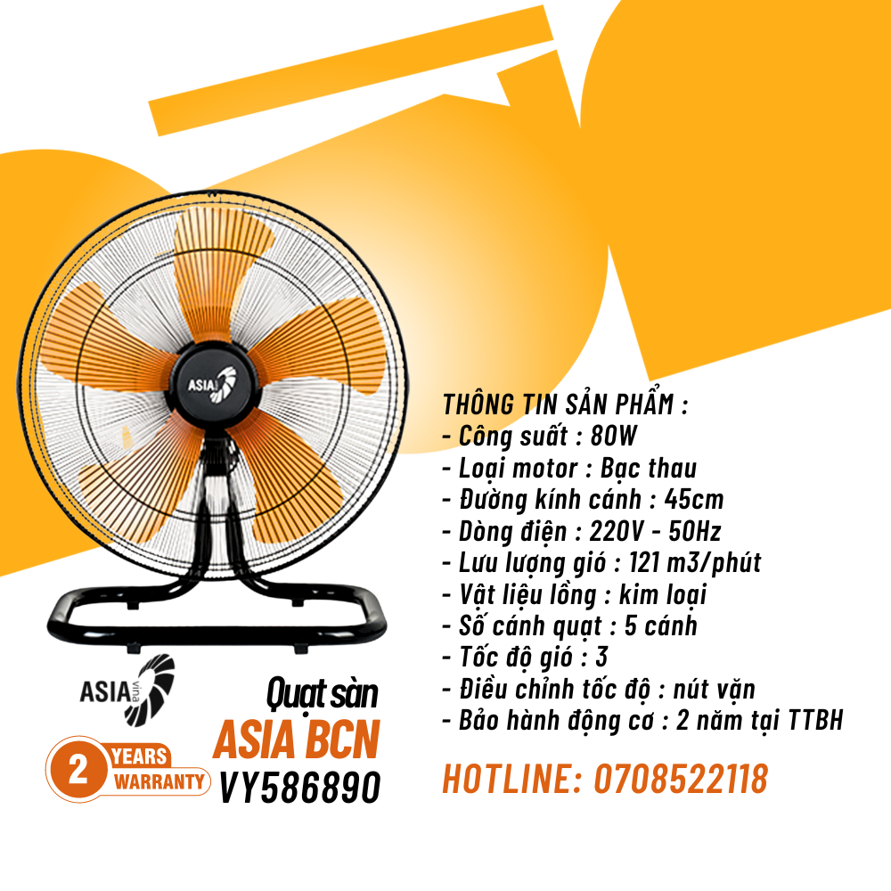 (ASIA) Quạt sàn, quạt chân quỳ ASIA Heavy Duty Bán công nghiệp 5 cánh 80w-Hàng chính hãng 