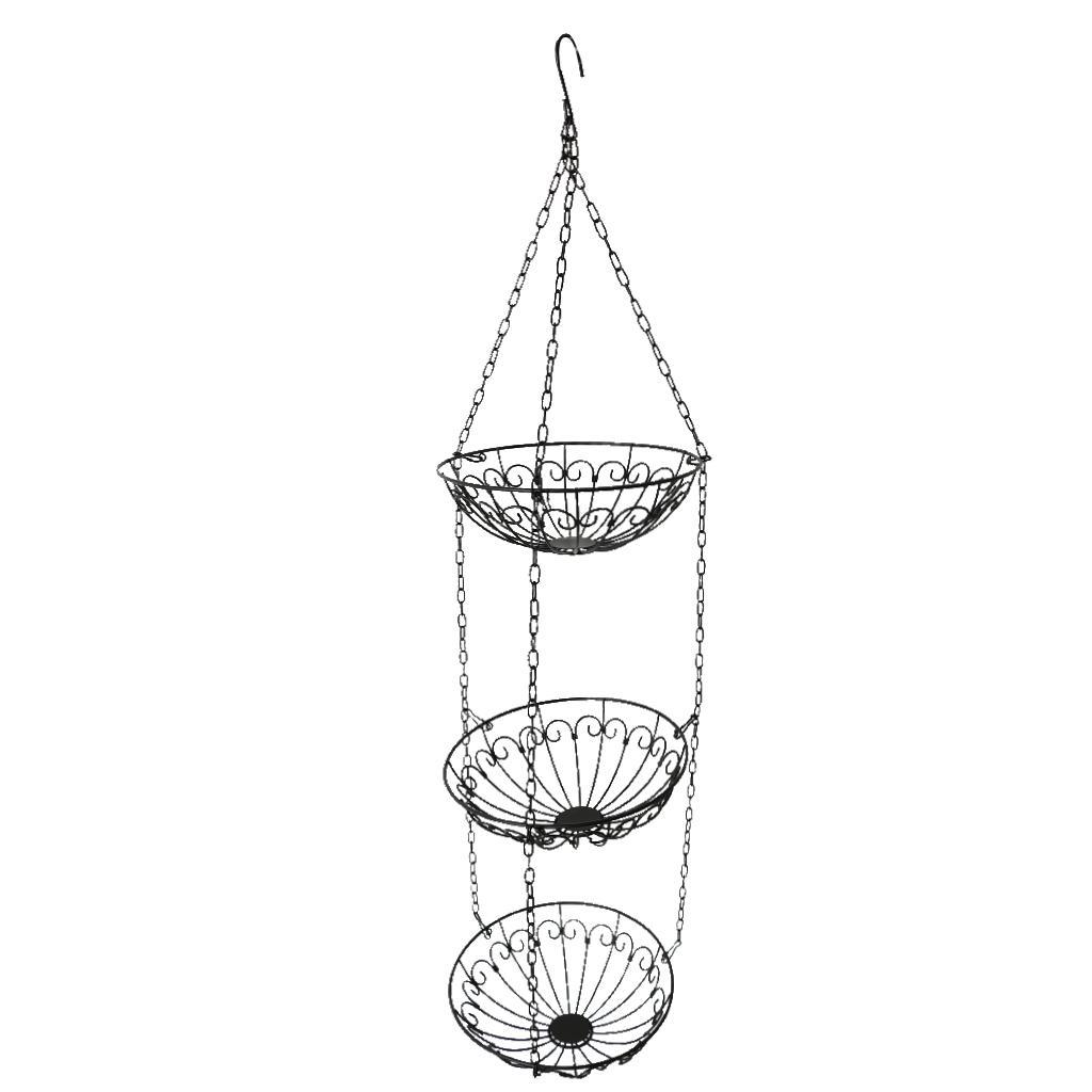 3 Tier Metal Kitchen Wire Vegetable Rack Fruit Hanging Basket Bowl Shower