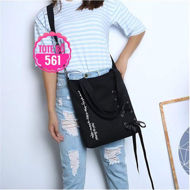Túi tote vải bố phối dây ruy băng