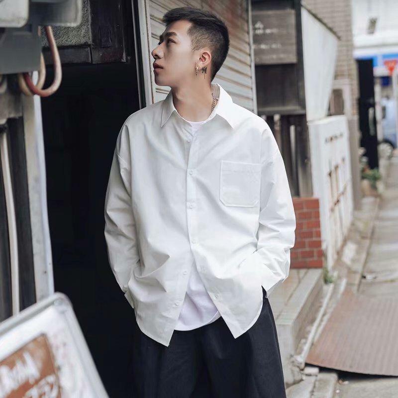 Áo Sơ Mi Nam Form Rộng Tay Dài Màu Trơn