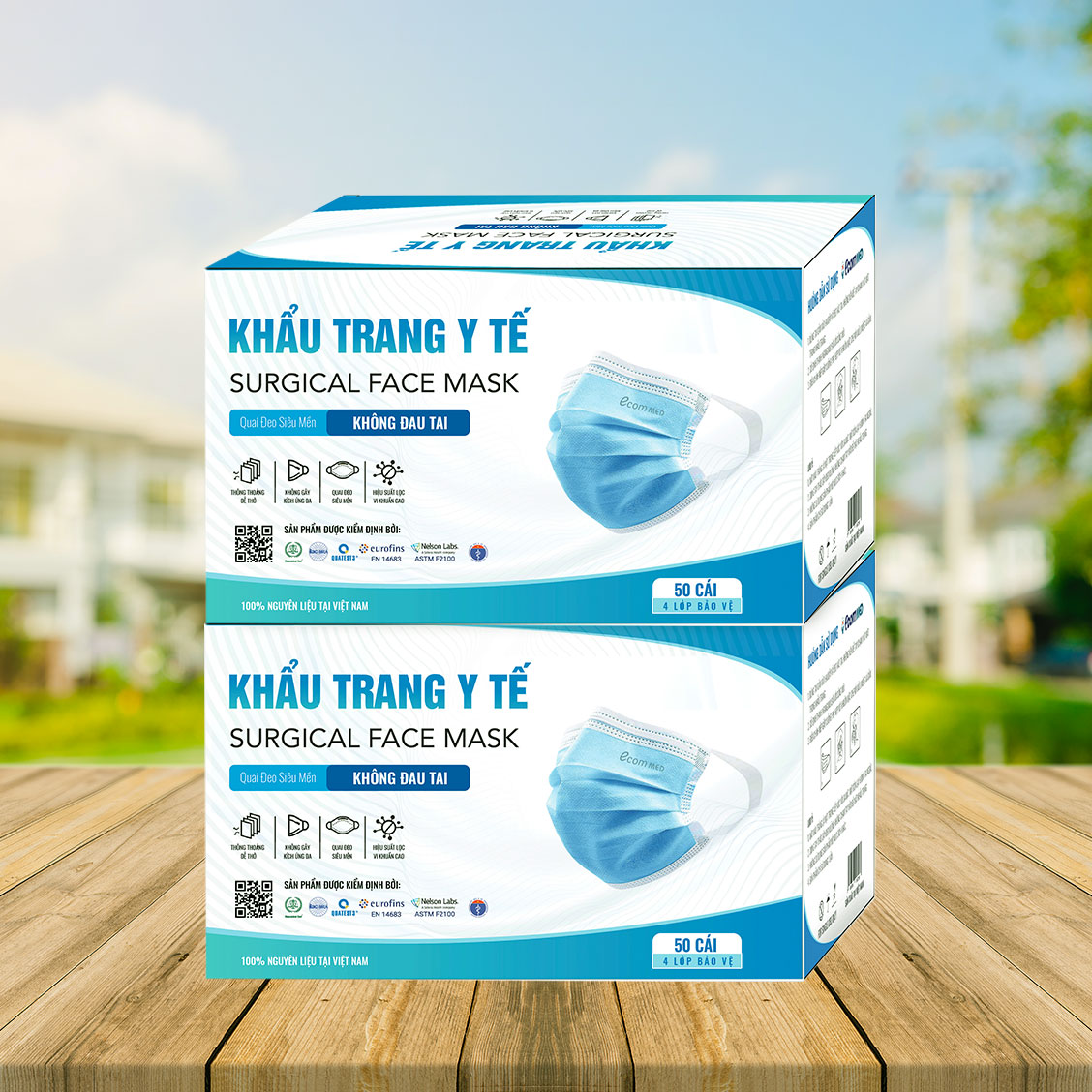 Combo 6 Hộp Khẩu trang Y tế EcomMed 4 lớp- SS.II thông thoáng dễ thở - Kháng khuẩn - (Hộp 50 cái) - Đạt chuẩn FDA