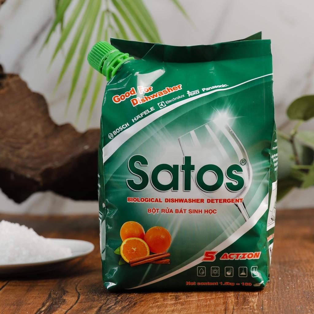 BỘT RỬA BÁT SINH HỌC SATOS - 1.5kg, Sạch cho bát, tốt cho sức khỏe. DÀNH CHO CÁC LOẠI MÁY RỬA BÁT