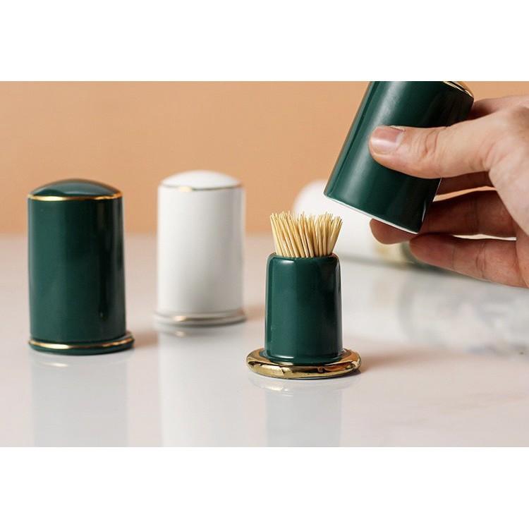 Hũ Đựng Tăm Trơn Gốm Sứ Viền Vàng Cao Cấp