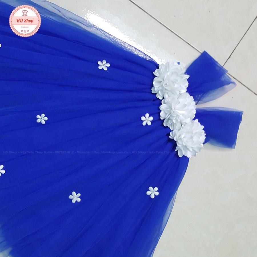 Đầm công chúa ️️ Đầm công chúa cho bé xanh coban hoa nhí trắng