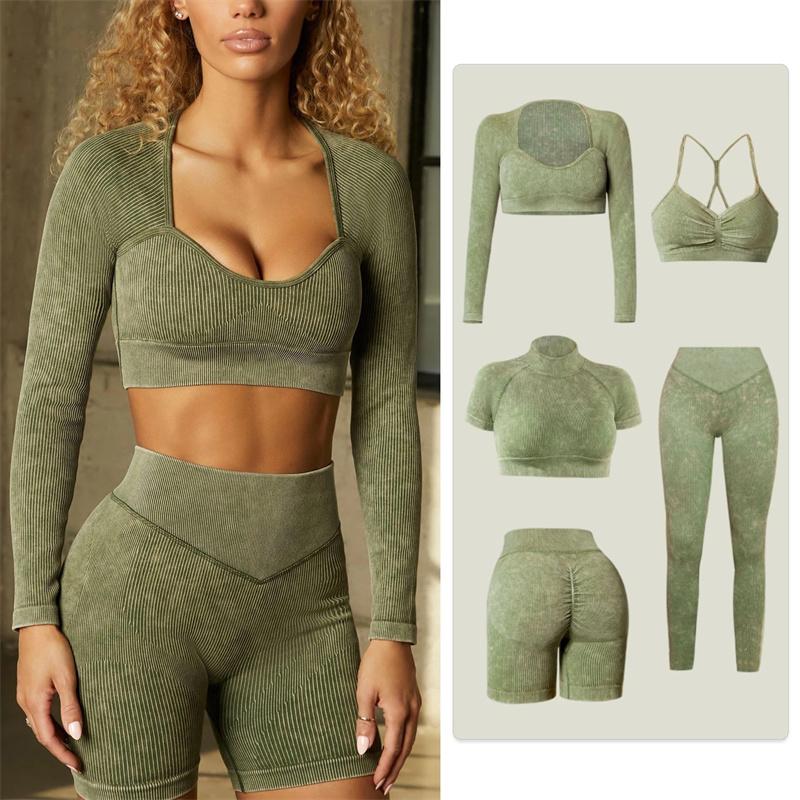 Yoga Yoga Set Set Women Set Sport phù hợp với quần áo thể thao nữ tập thể dục quần áo tập thể dục quần áo cao cổ cao Color: emerald Longshirts Size: S