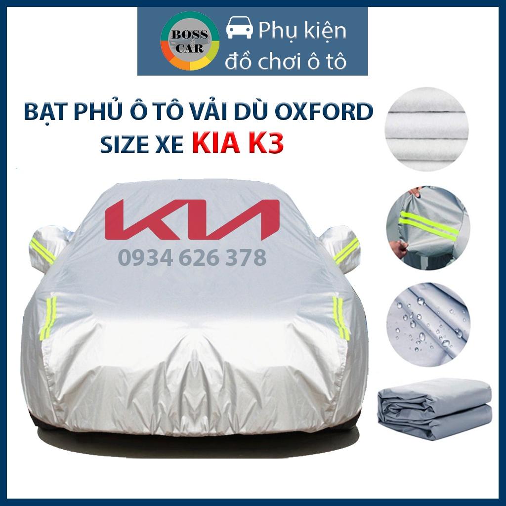 Bạt phủ trùm xe ô tô KIA K3 3 lớp tráng bạc thông minh, chất liệu vải dù oxford cao cấp, áo chùm bảo vệ xe 4,5,7 chỗ