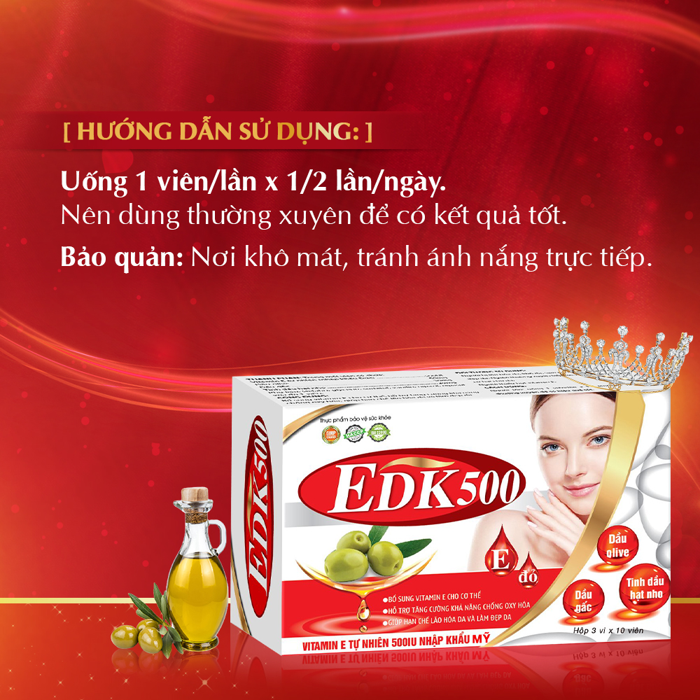 Viên Uống Bổ Sung Vitamin E EDK500 - Giúp Tăng Cường Chống Oxy Hóa, Trẻ Hóa Và Làm Đẹp Da