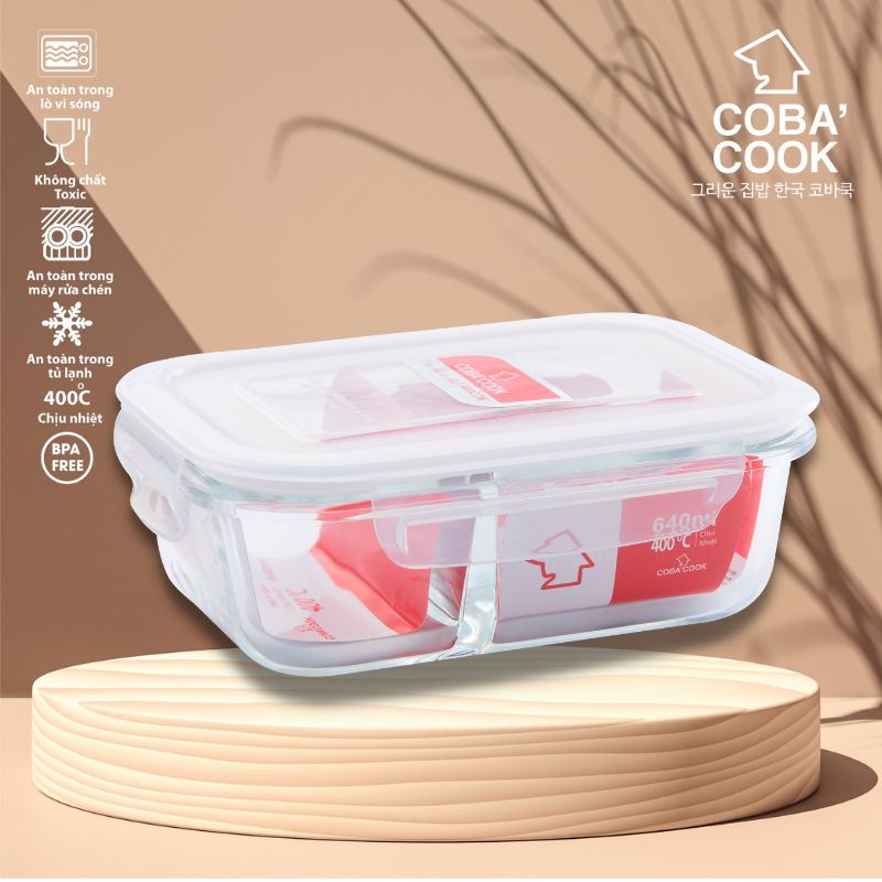 Hộp Chữ Nhật Chia Ngăn Trữ Thực Phẩm Thủy Tinh Cường Và Chịu Nhiệt COBACOOK