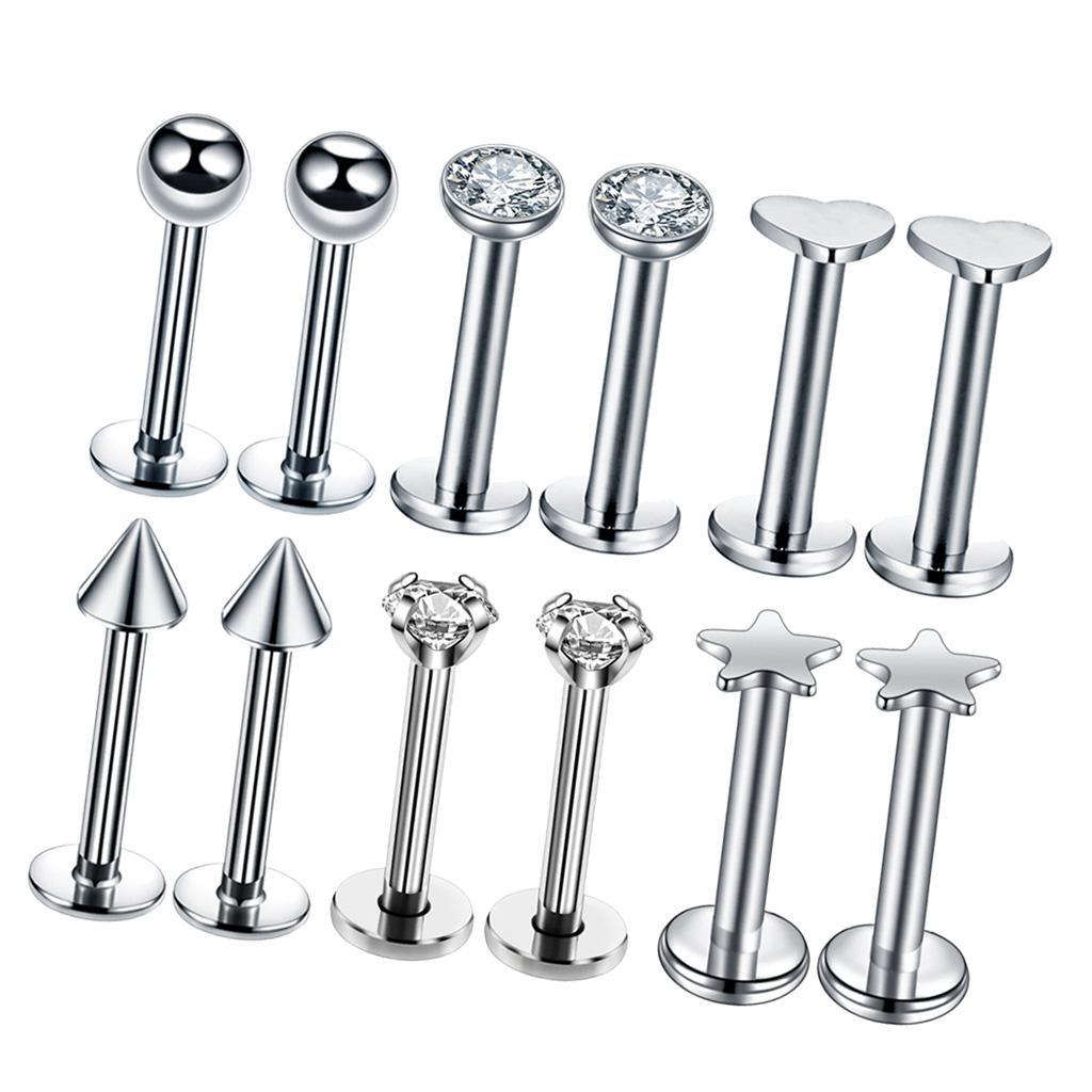 8-10pack 16G Steel Lip Bar Labret Lip Rings Tragus Stud Piercing Jewelry Silver