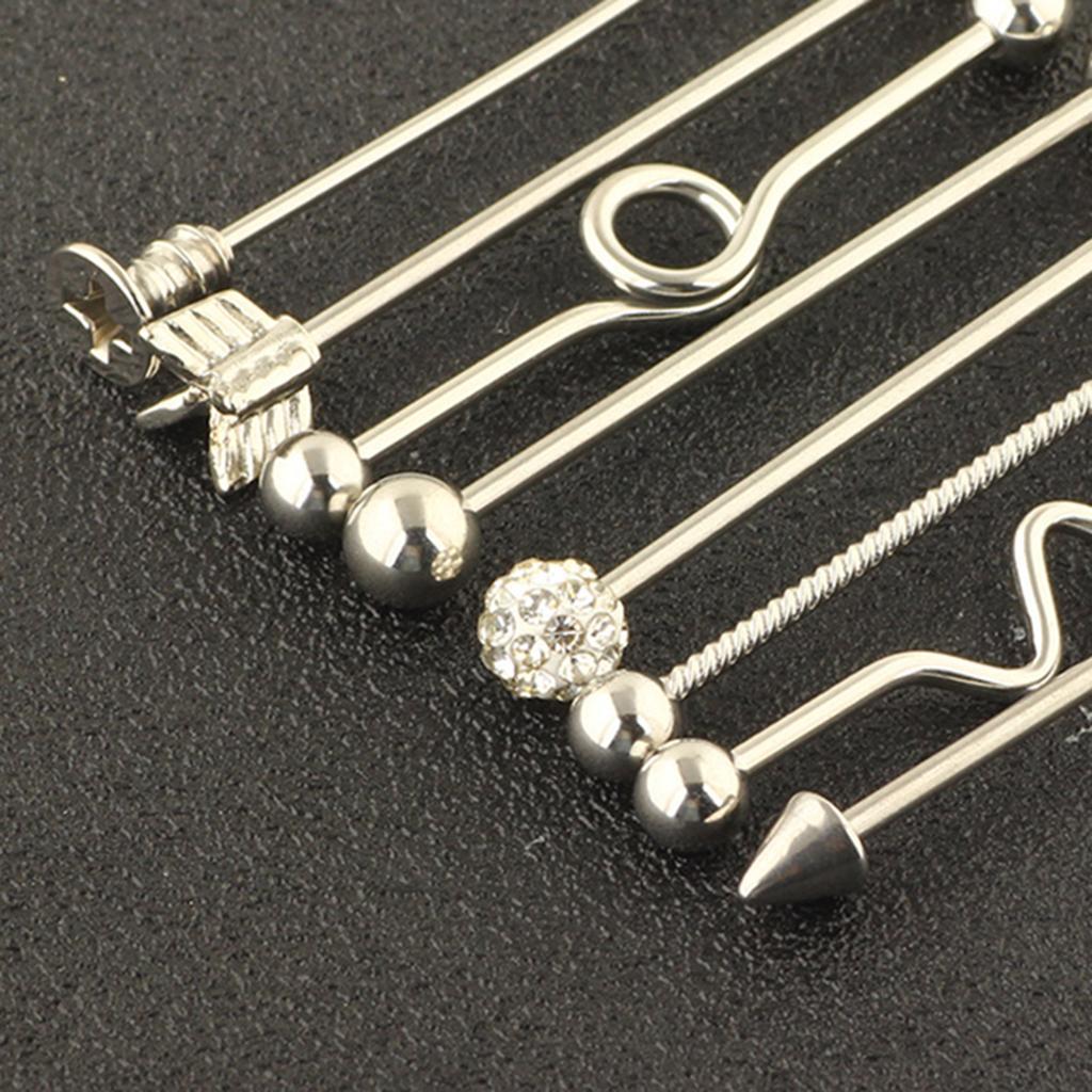8pcs Industrial Piercing Ball Barbell Ear Bar Earring 14G Women