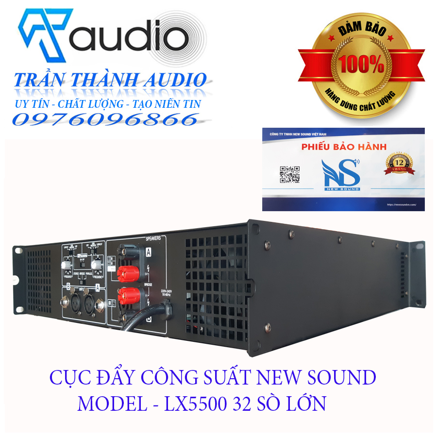 Cục đẩy công suất 2 kênh Newsound LX-5500 32 sò lớn 1500W , đánh full bass 30-40,hàng chính hãng nhập khẩu 2023,tặng jac kết nối