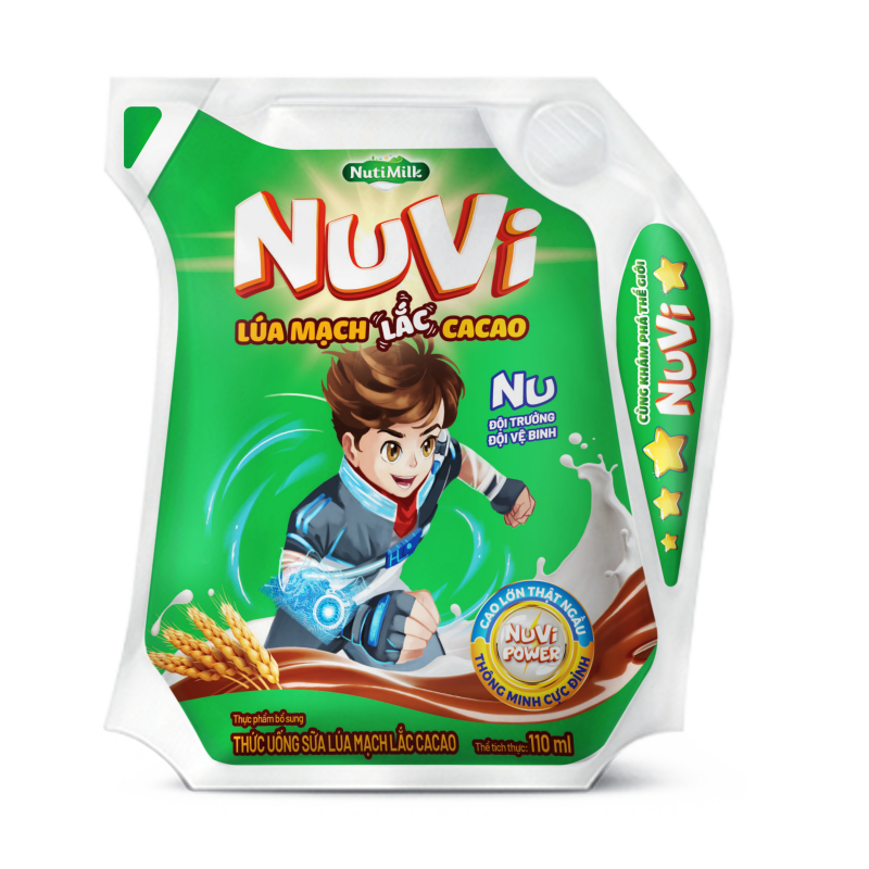 NuVi Sữa Lúa mạch Lắc Cacao túi NuVi Power 110 ml NLLT110TI NUTIFOOD