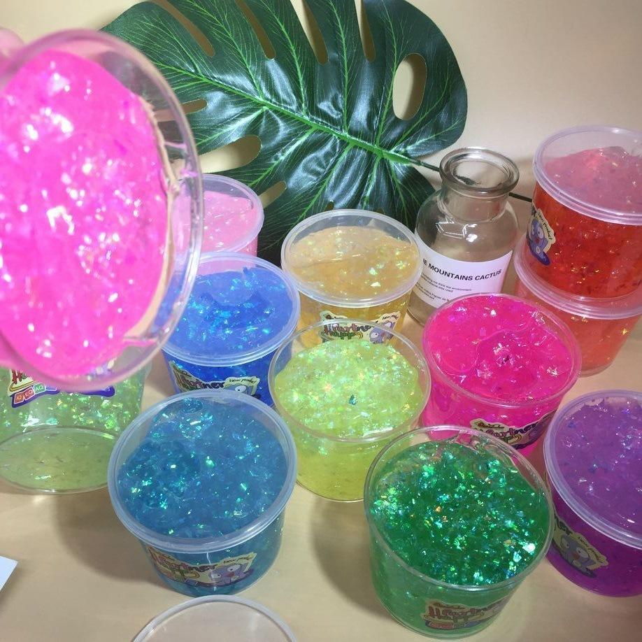 Slime âu to tròn 200ML nhũ kim tuyến giấy 9 màu cực đẹp Đồ chơi hũ slam chất nhờn ma quái squishy
