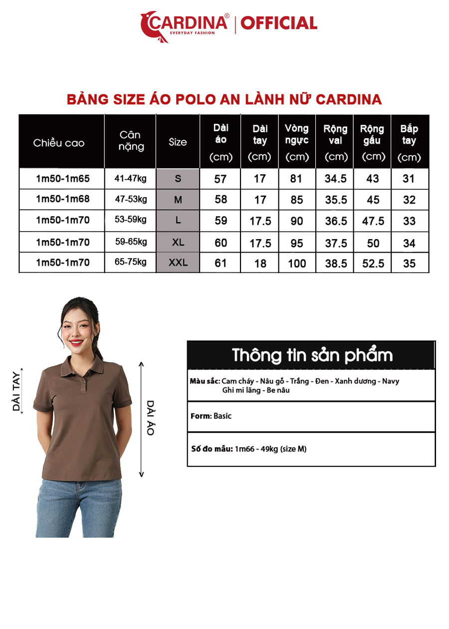 Áo Polo Nữ CARDINA Chất Cotton CVC Cao Cấp Áo Thun Cổ Bẻ Cộc Tay Mềm Mại Thoáng Mát 3APF01