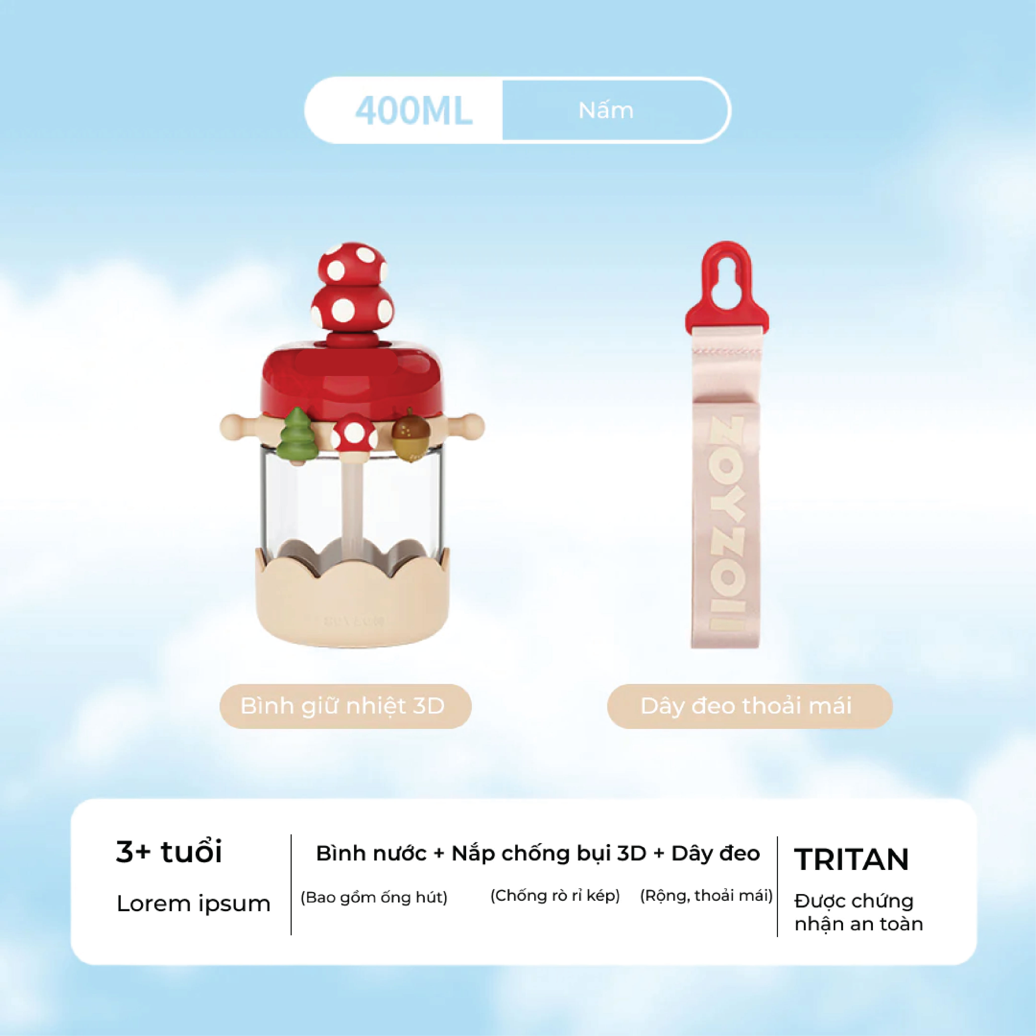 Bình uống nước tritan cho bé Zoyzoii E6 Nature Paradise Cup, bình nước thể thao cao cấp - Hàng chính hãng