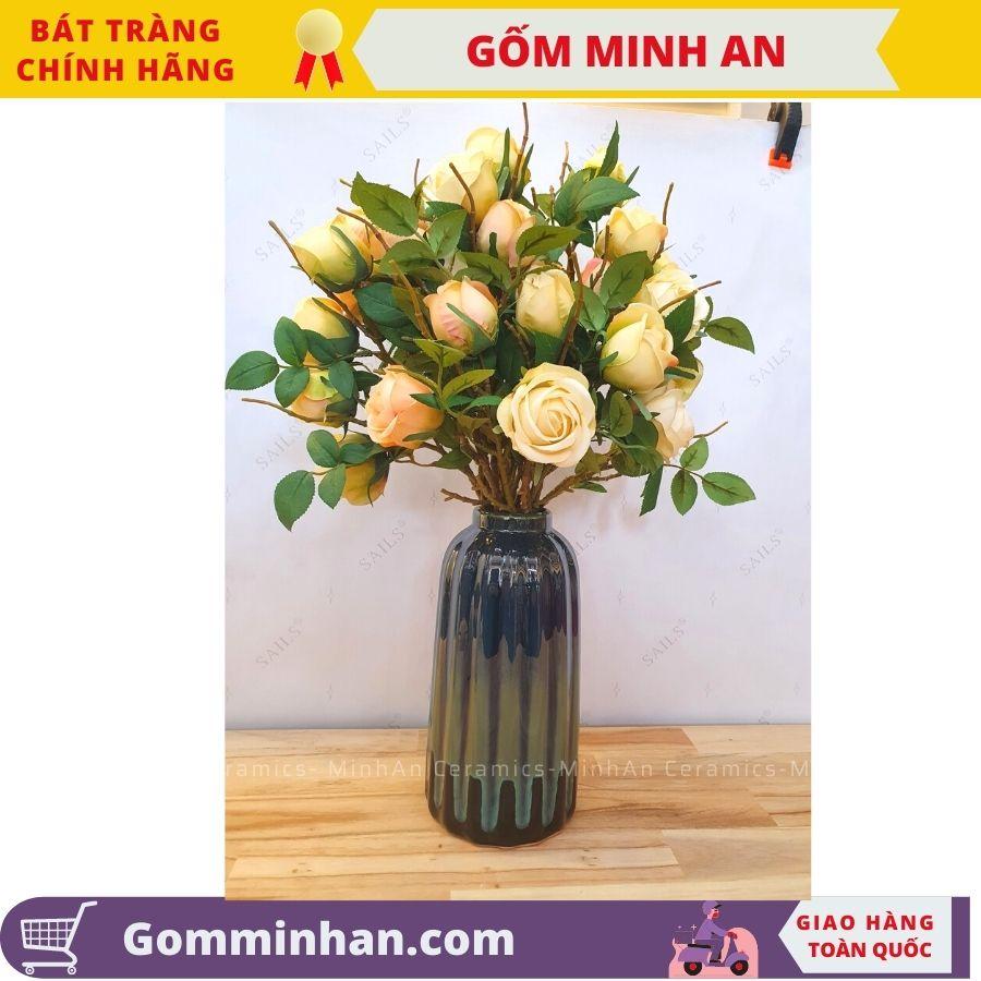 Lọ hoa Bình Hoa Dáng Lồng Chim Màu Xanh men ngọc, men thạch anh- Gốm Sứ Bát Tràng- Gốm Minh An