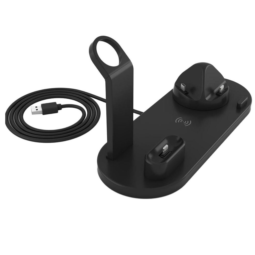 3 in 1 Wireless Mobile Phone Watch Earphone Fast Charging Station Base Black