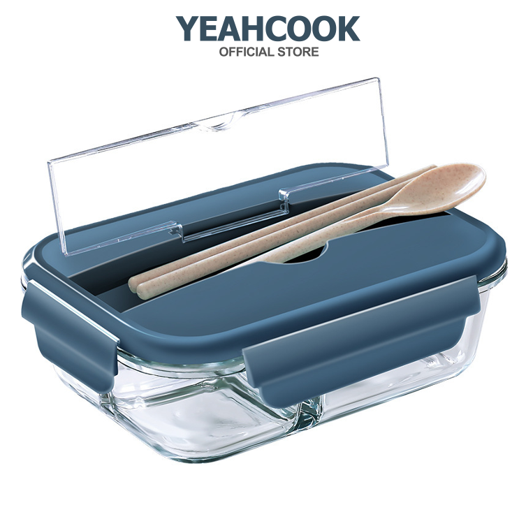 Hộp cơm thủy tinh chia ngăn cao cấp Yeahcook Glass Lunch Box 960ml