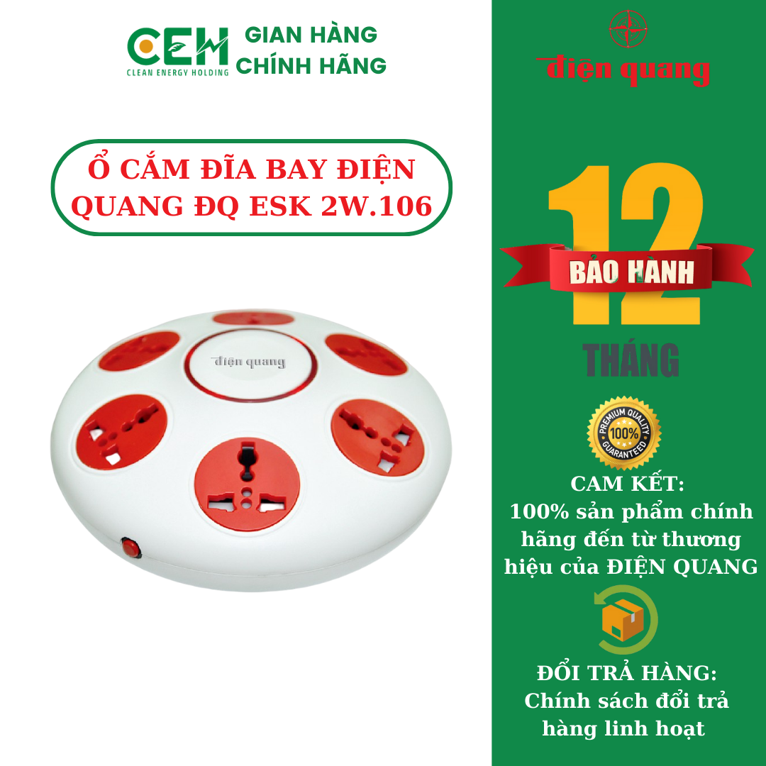 Ổ cắm Điện Quang ĐQ ESK.106 (Kiểu UFO 6 lỗ 3 chấu)