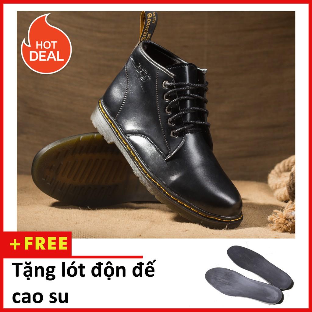 Giày Boot Nam Cổ Lửng Đế Khâu Da Trơn Màu Đen Cực Chất - M354-DEN(DD)- Kèm Lót Độn Đế Cao Su