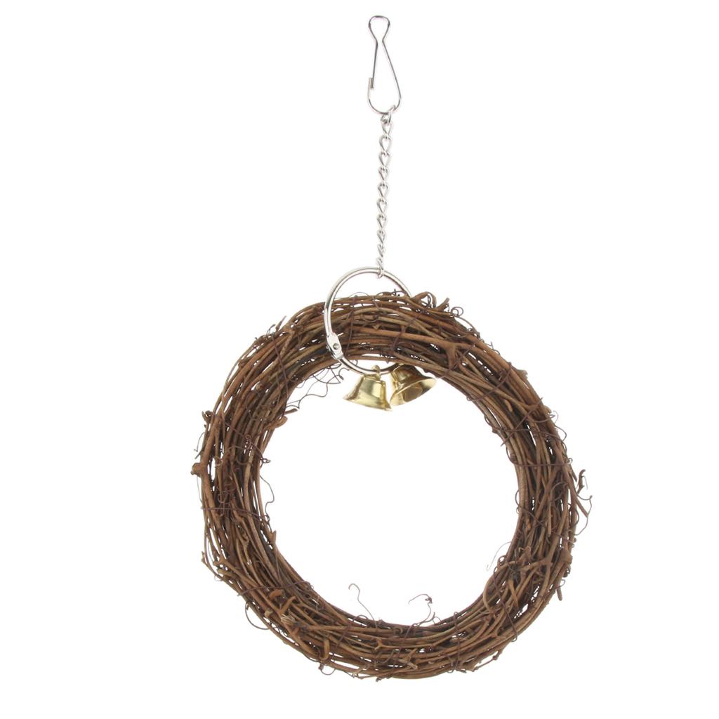 Bird Parrot Cage Hanging Swing Chew Perches Toys Cockatiel Budgie Rattan Stand