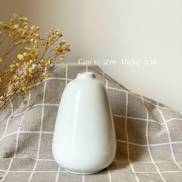 Lọ Hoa Gốm Sứ Mini Bát Tràng Men Trắng Mỹ Nghệ Việt