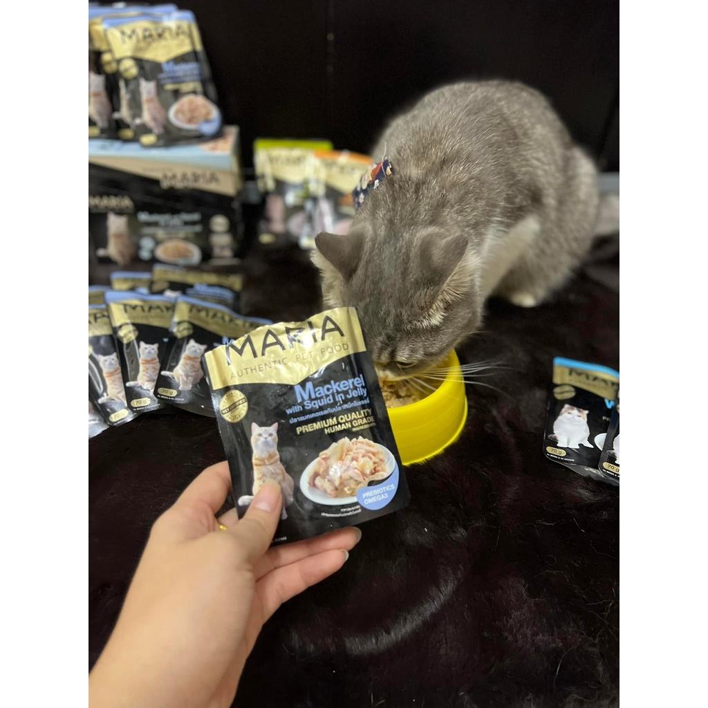 pate cho mèo| mèo con 1-2 tháng tuổi Combo 8 gói 70g MARIA AUTHENTIC PET FOOD - thức ăn cho mèo vị thịt gà, cá hồi, cá thu, mực