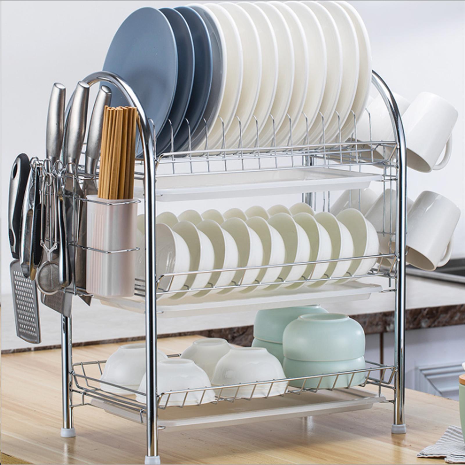 Giá đựng bát đĩa 2-3 tầng bằng thép không gỉ, nhựa PP siêu tiện lợi, có khay thoát nước