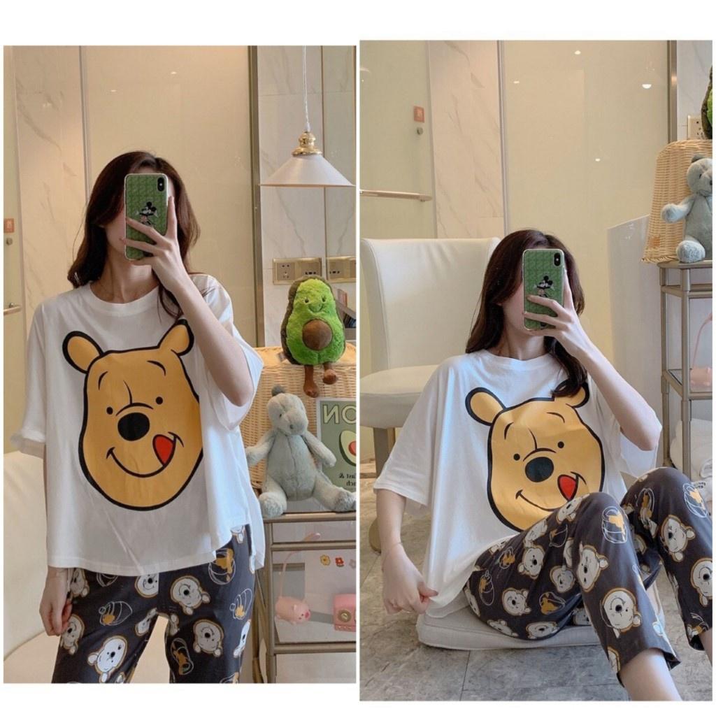 Đồ bộ nữ dài in hoạt hình mặc nhà dễ thương,chất liệu mỏng mát mềm mịn Đồ bộ nữ, đồ bộ đồ mặc nhà, quần áo nữ bộ lửng cotton hình