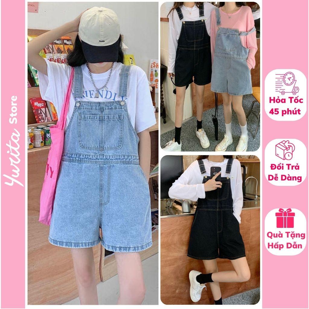Quần Yếm Short Jeans Nữ Yurita Ống Suông Phối Túi Trước Trẻ Trung Phong Cách Hàn Quốc