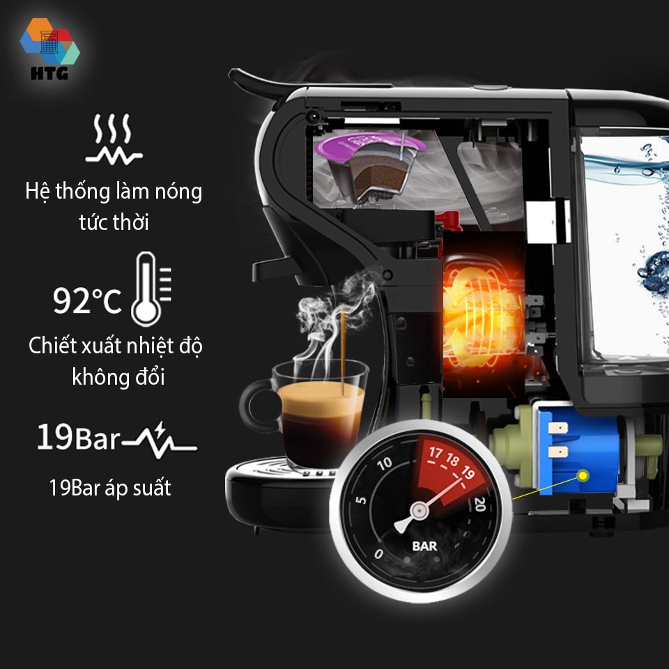 Máy pha cà phê viên nén Stelang ST504 3 trong 1, dùng được cà phê bột và Dolce Gusto, Nespresso, áp suất 19 bar hàng chính hãng