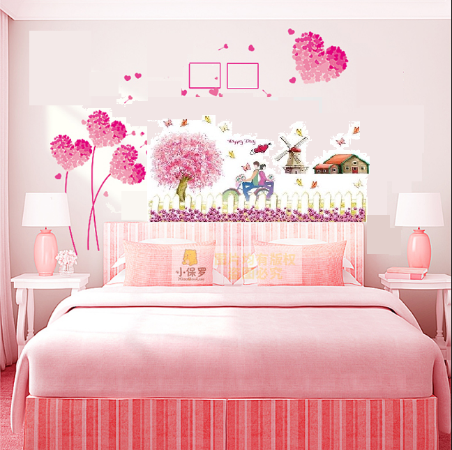 DECAL DÁN TƯỜNG TRÁI TIM HỒNG VÀ CỐI XAY GIÓ - HP930