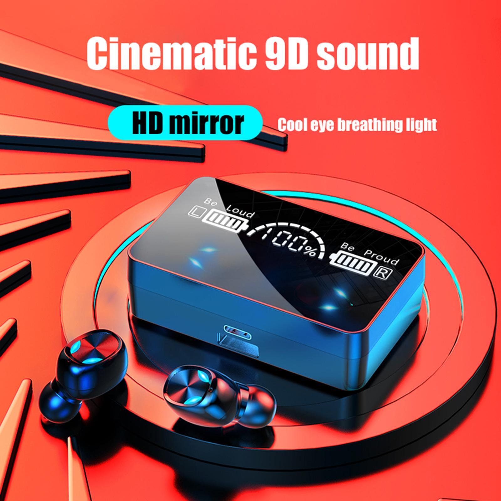 Wireless Bluetooth Earphones Touch Control LED Display for Work black