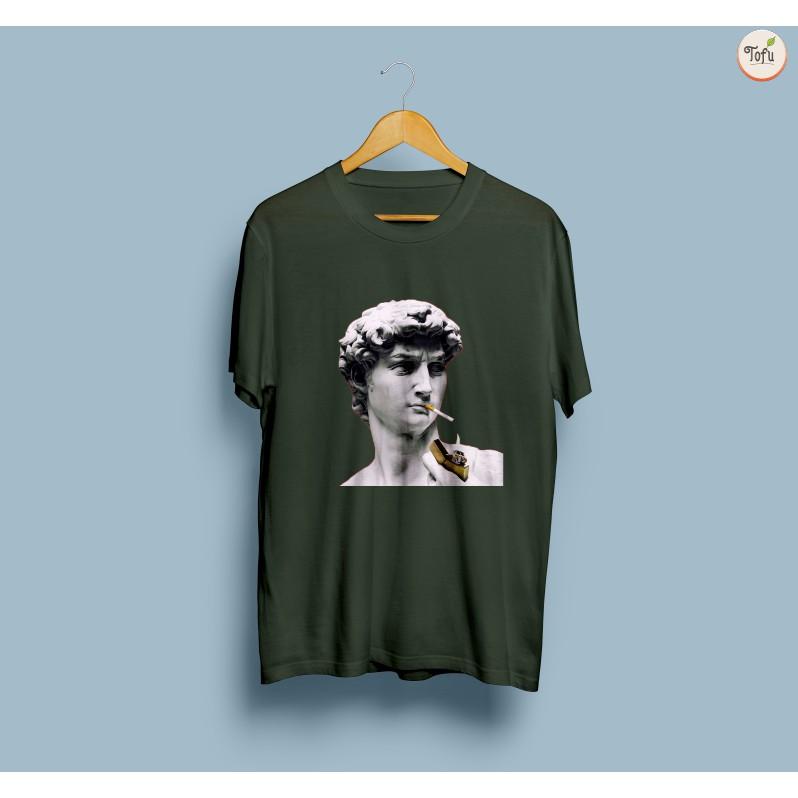 Áo thun tượng David Michelangelo hút sì gà - chất cotton 100%-tofu