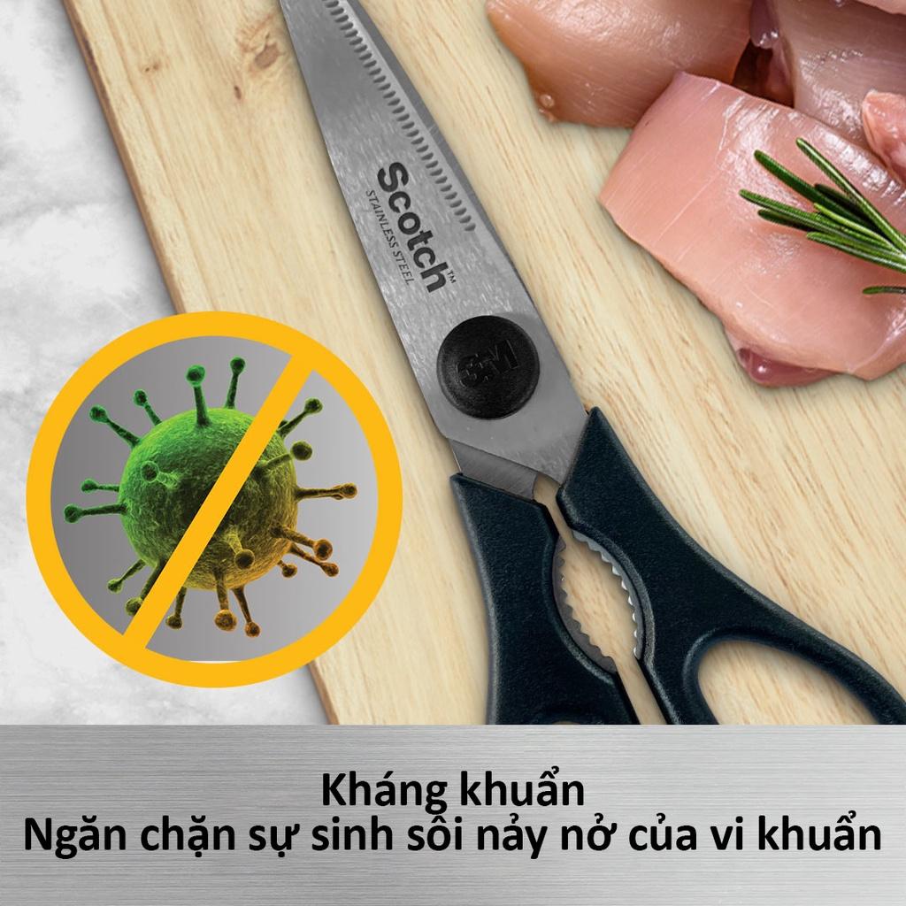 Kéo nhà bếp Scotch 3M tay cầm màu đen không thể tháo rời, lưỡi kéo sắc bén, chống gỉ sét, kháng khuẩn HKS38, Black/Green