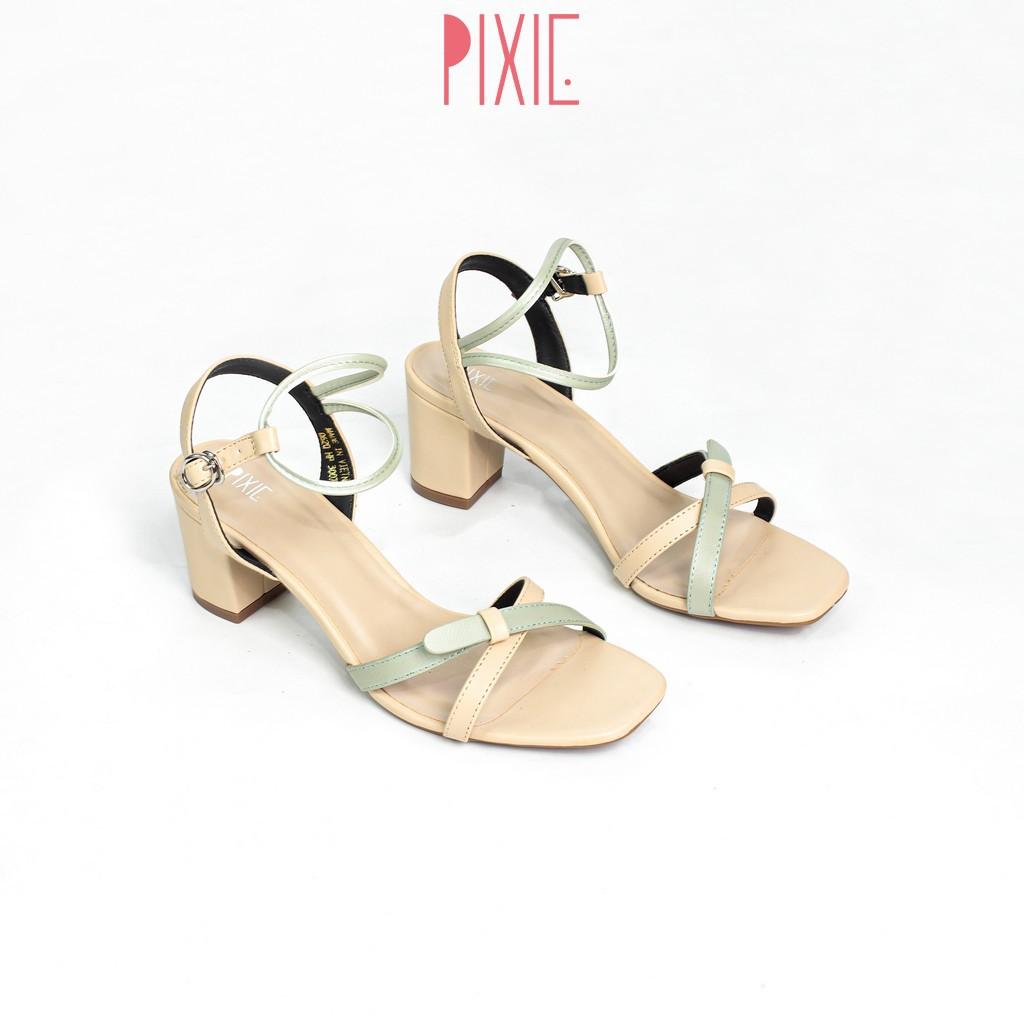 Giày Sandal Cao Gót 5cm Quai Chéo Mảnh Phối Màu 5cm Pixie X532