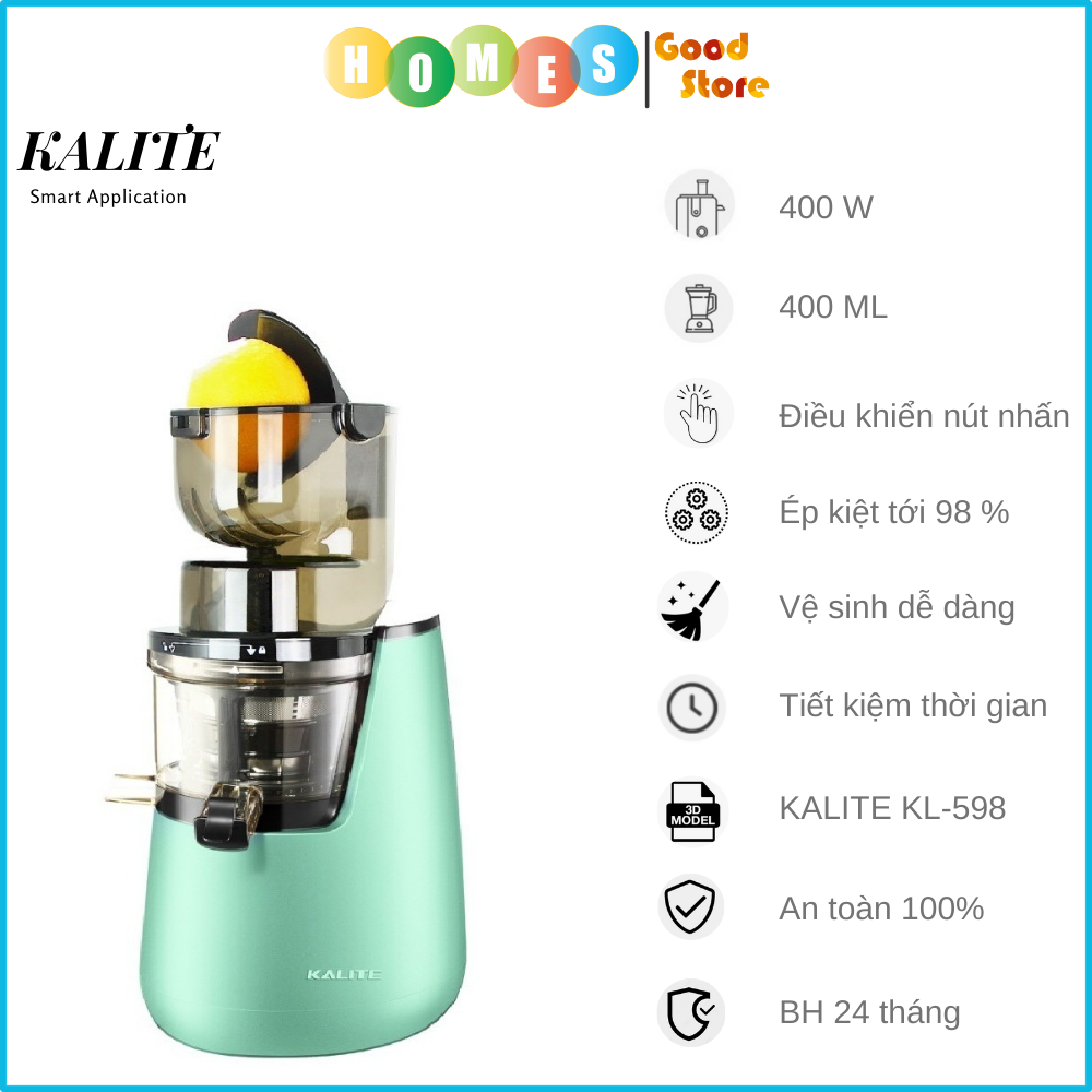 Máy Ép Trái Cây, Máy Ép Chậm Cao Cấp KALITE KL-598 Tiêu Chuẩn Châu Âu, Dung Tích 400 ML Công Suất 400W - Hàng Chính Hãng